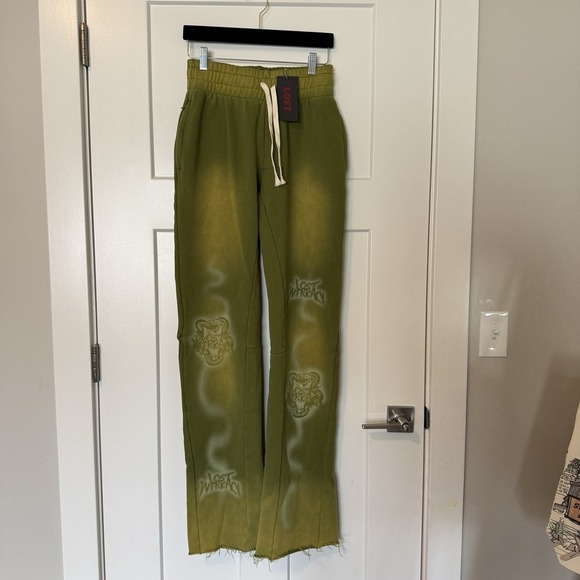 Lost Intricacy Green French Terry Sweatpants NEW Flare Size Medium Streetwear - Picture 3 of 7